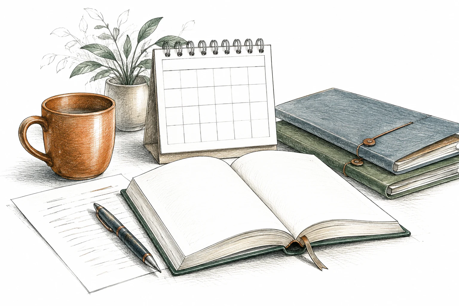 Dibujo de carpetas y un cuaderno de trabajo.
