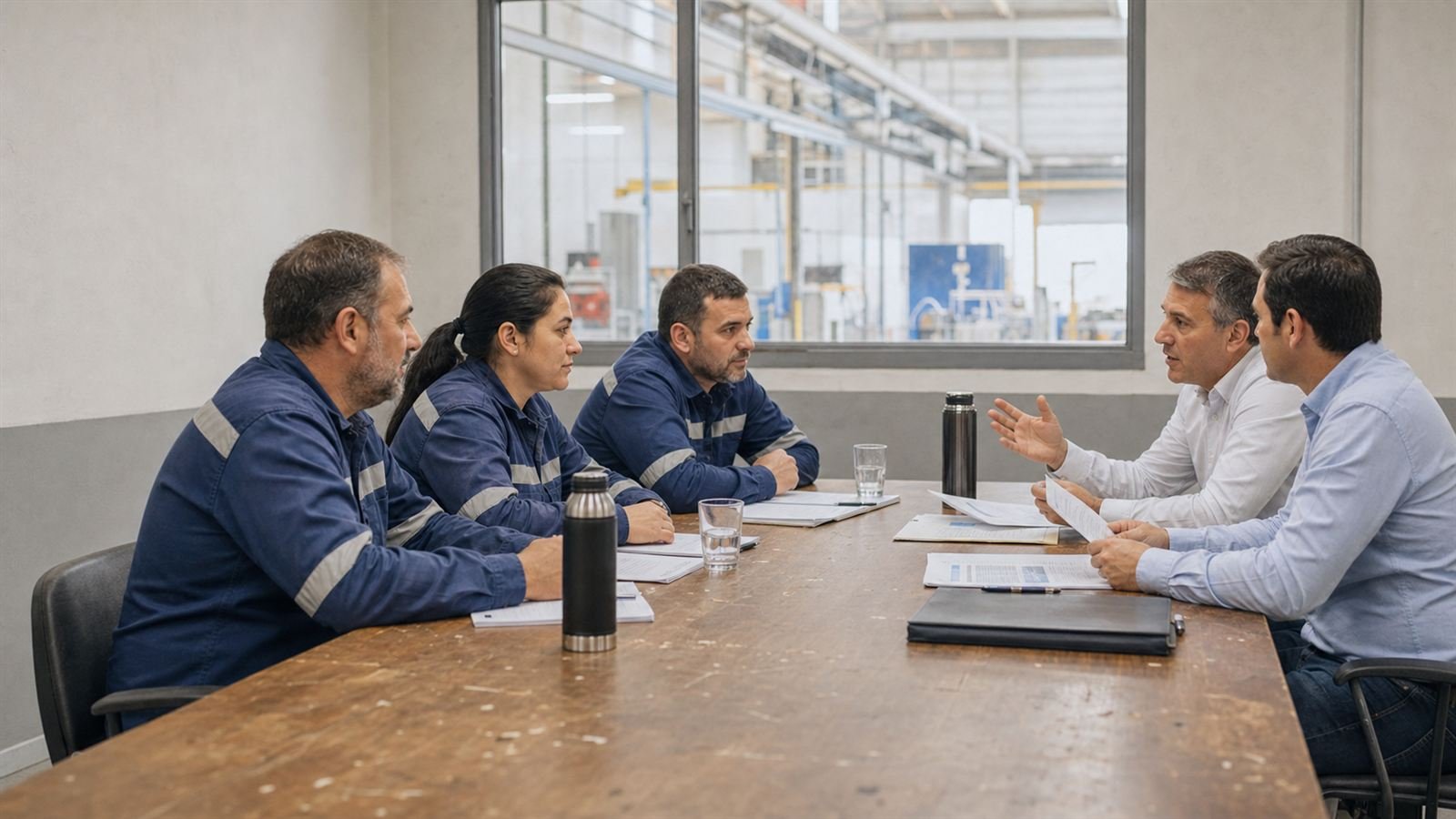 Mesa de trabajo bipartita en una sala de planta industrial